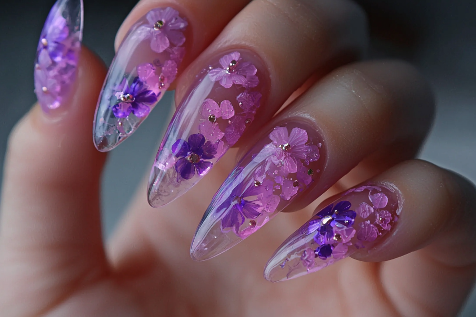 3D jelly nail fleurs séchées